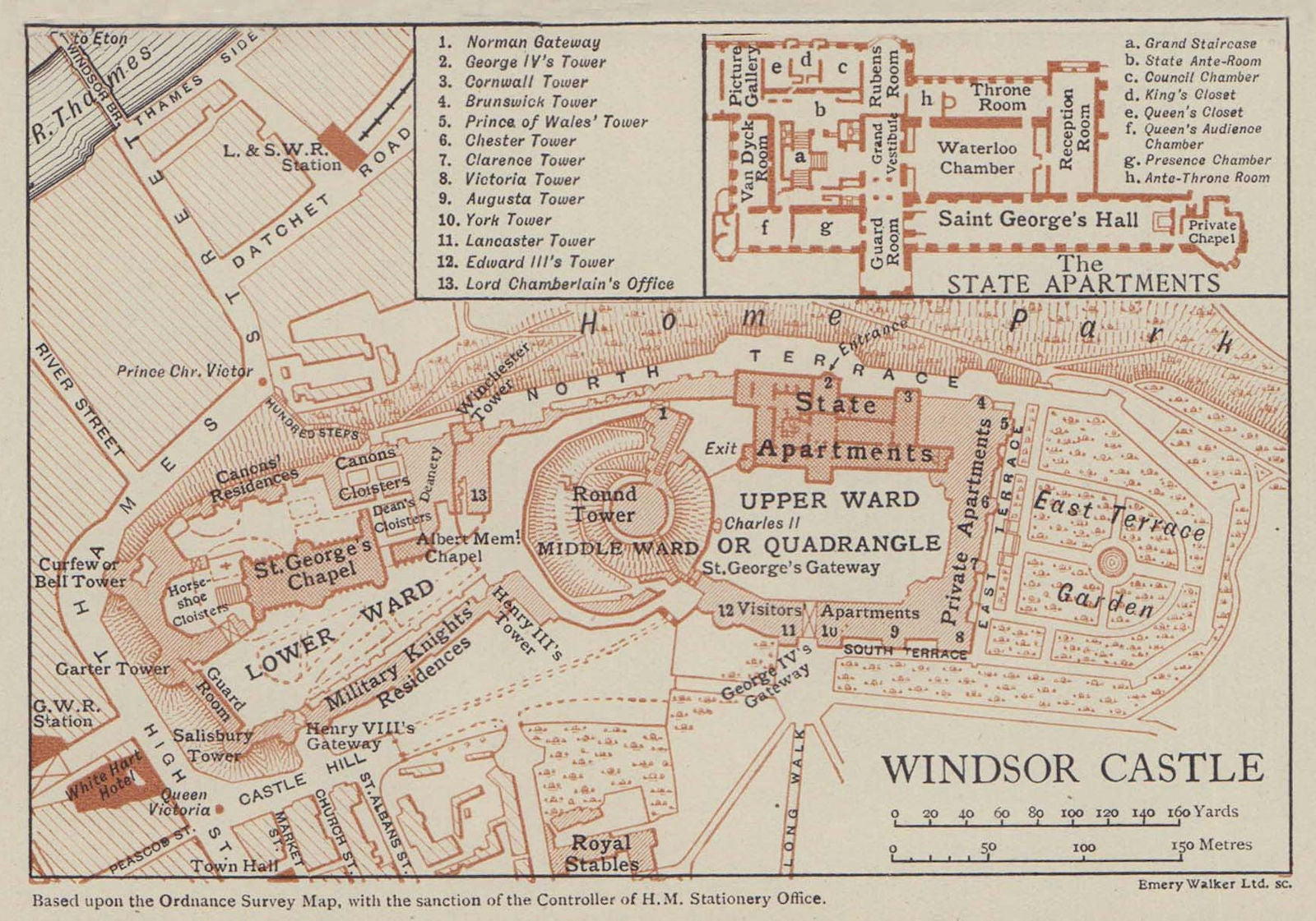 Windsor Castle. Berkshire 1920 old antique vintage map plan chart